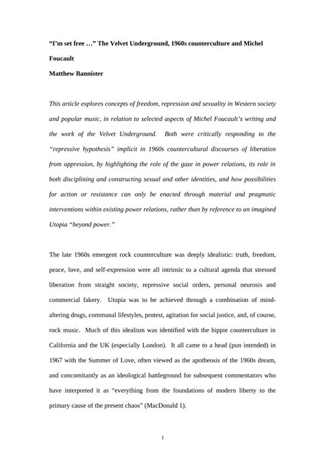 (PDF) I'm Set Free”: The Velvet Underground, 1960s Counterculture.
